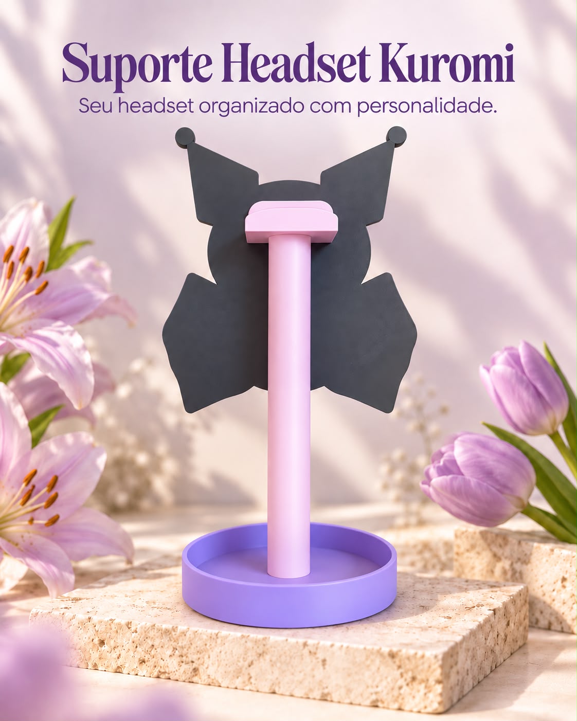 Suporte para Headset Kuromi com Laço