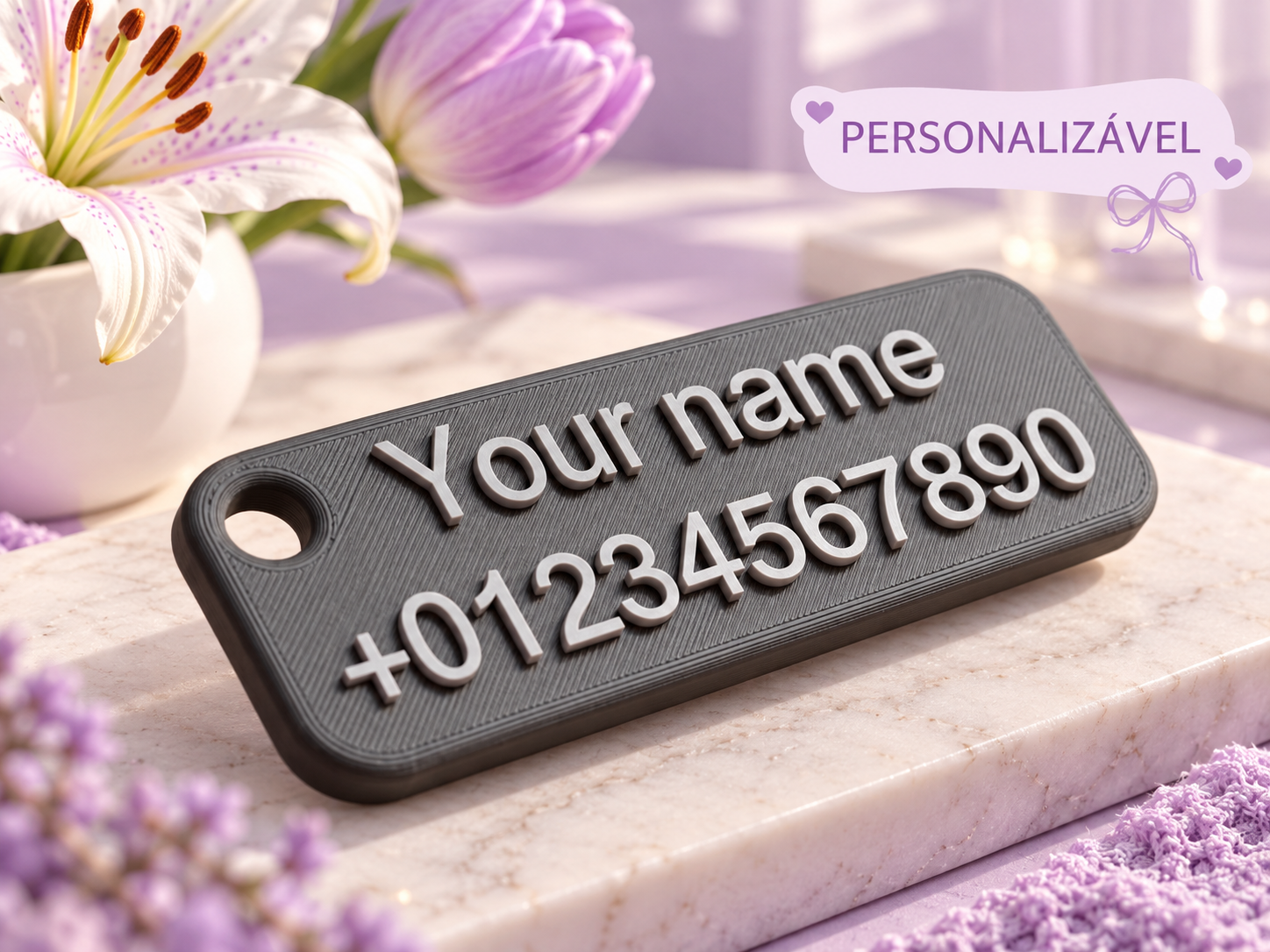 Chaveiro Personalizável — Contato em 2 Linhas