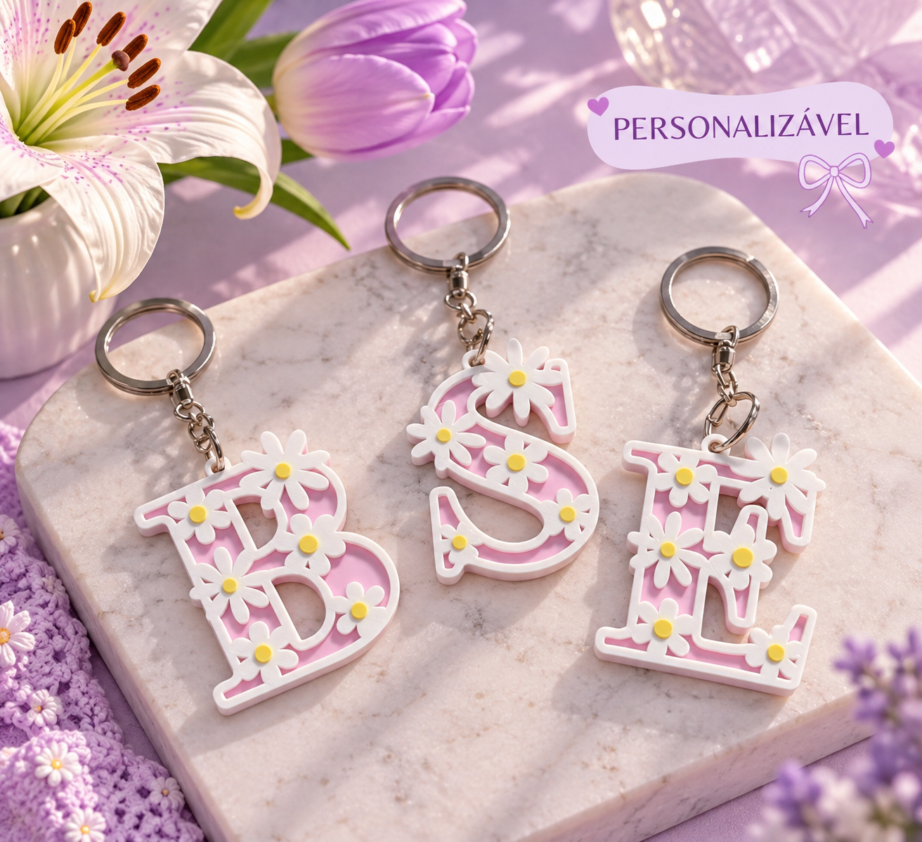 Chaveiro Personalizável — Margarida com Letra